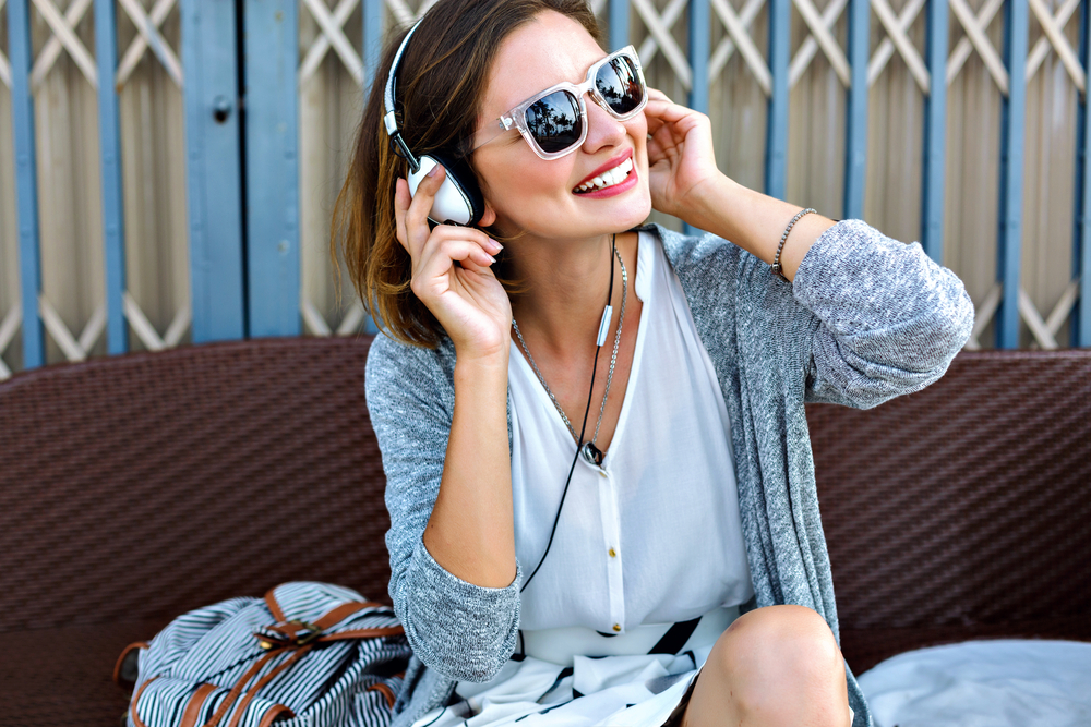 happy woman listening to music